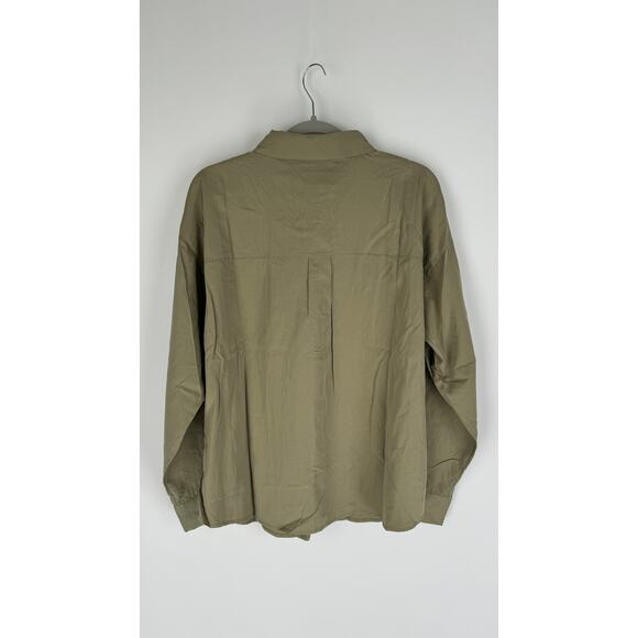 Frank And Oak The Fluid Long Sleeve Blouse Weeping Willow Green Womens XL New - Picture 10 of 11
